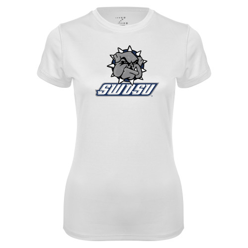  Womens White Performance Tee - Primary Mark