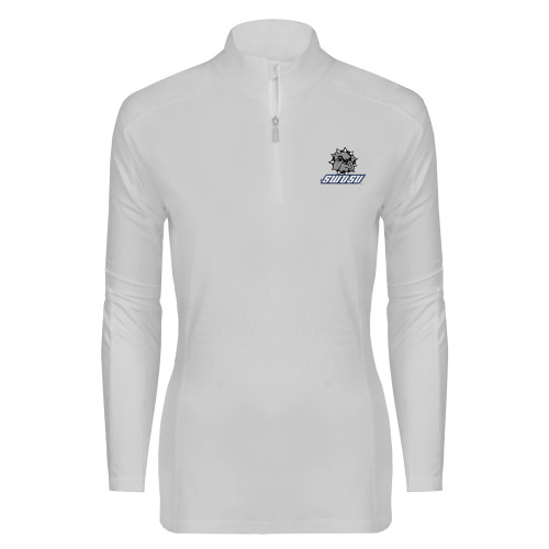  Syntrel Womens White Interlock 1/4 Zip - Primary Mark