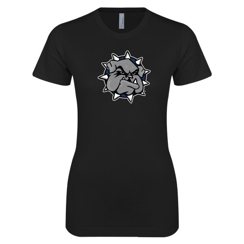  Next Level Womens Black Boyfriend Tee - Bulldog Head