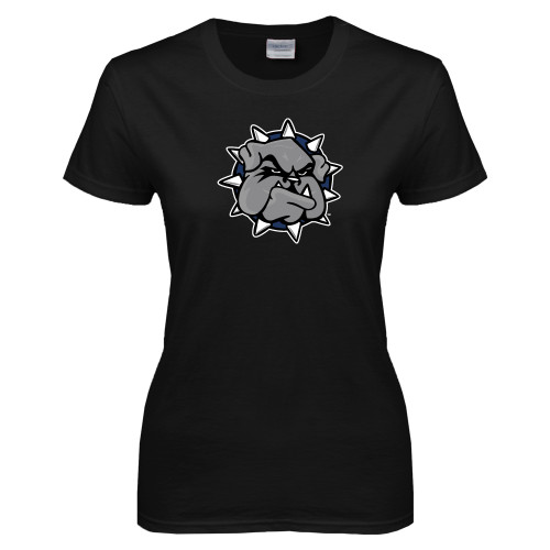  Womens Black Short Sleeve Tee - Bulldog Head