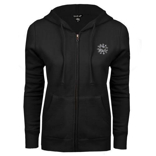  ENZA Womens Black Fleece Full Zip Hoodie - Bulldog Head