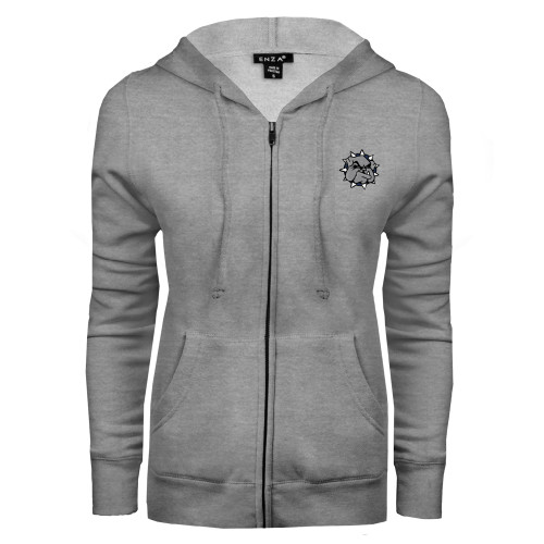  ENZA Womens Grey Fleece Full Zip Hoodie - Bulldog Head