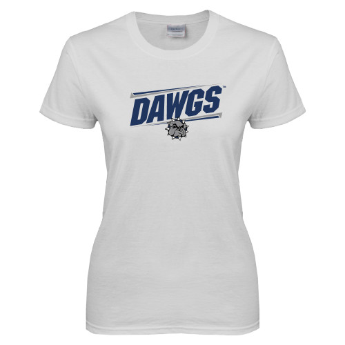  Womens White Short Sleeve Tee - Dawgs Fancy Lines