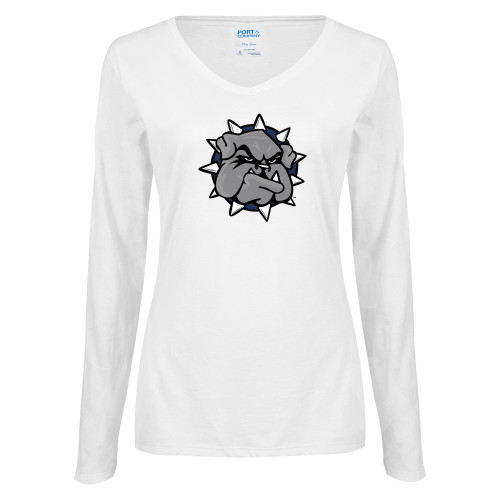 SWOSU Womens White Long Sleeve V Neck Tee