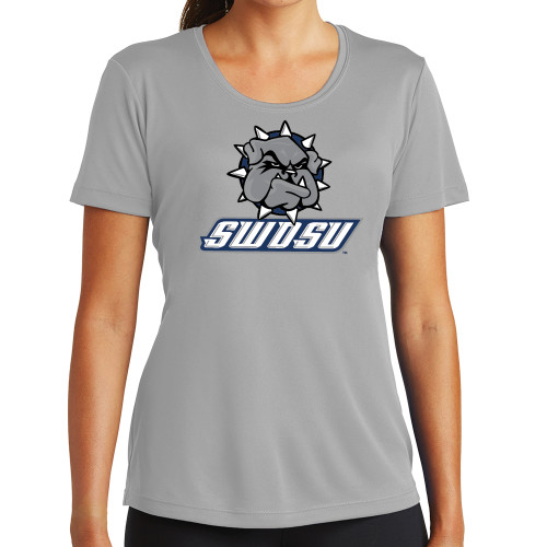  Womens Grey Performance Short Sleeve Tee - Primary Mark