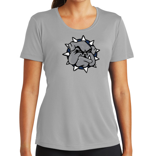  Womens Grey Performance Short Sleeve Tee - Bulldog Head