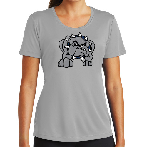  Womens Grey Performance Short Sleeve Tee - Bulldog