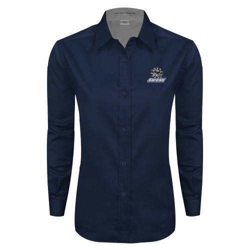  Womens Navy Twill Button Down Long Sleeve  - Primary Mark