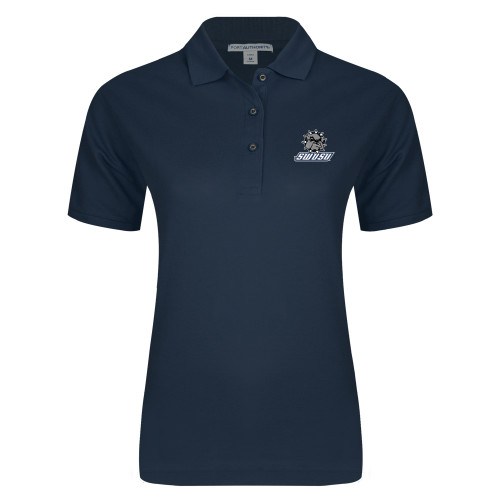  Womens Silk Touch Navy Pique Polo - Primary Mark