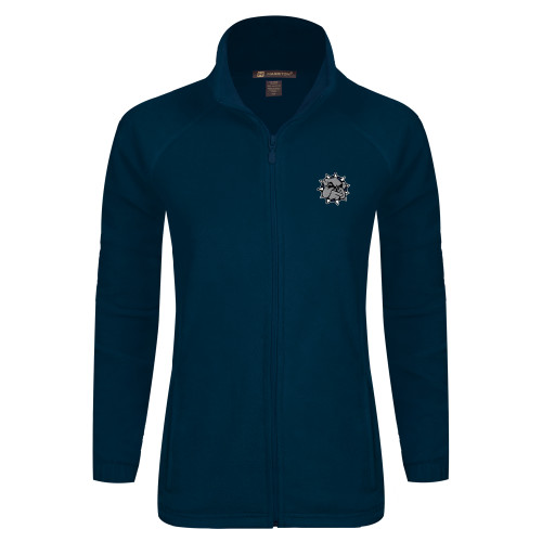 Womens Navy Fleece Full Zip Jacket - Bulldog Head