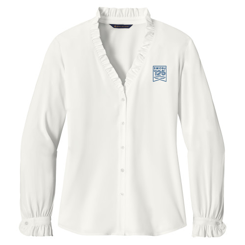  Brooks Brothers Womens Off White Long Sleeve Ruffle Collar Blouse - SWOSU Ribbon 125 Years