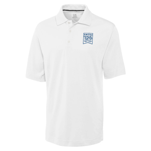  C&B White Advantage TriBlend Pique Polo - SWOSU Ribbon 125 Years
