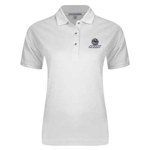  Womens Silk Touch White Pique Polo - Primary Mark