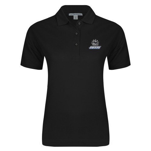  Womens Silk Touch Black Pique Polo - Primary Mark