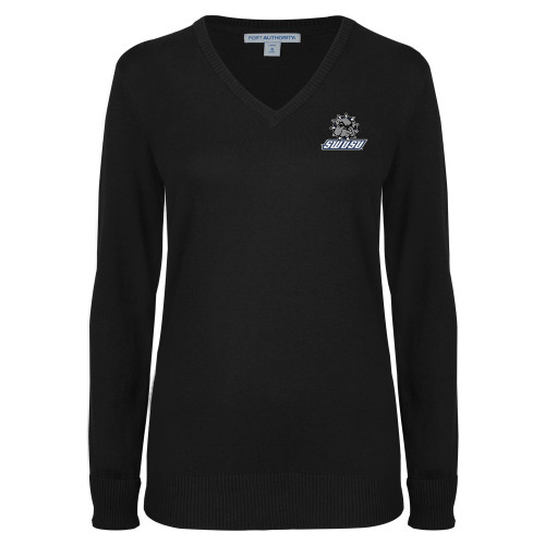  Womens Black VNeck Sweater - Primary Mark
