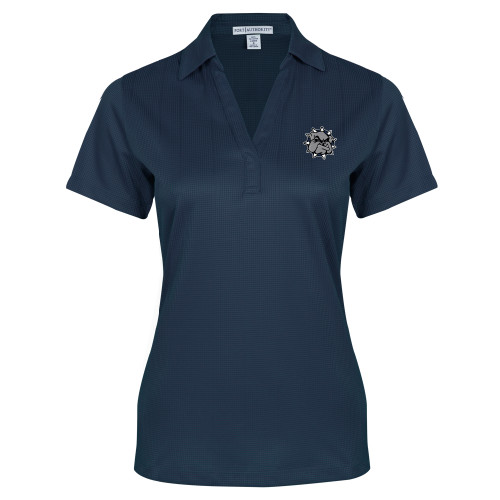  Womens Navy Performance Fine Jacquard Polo - Bulldog Head