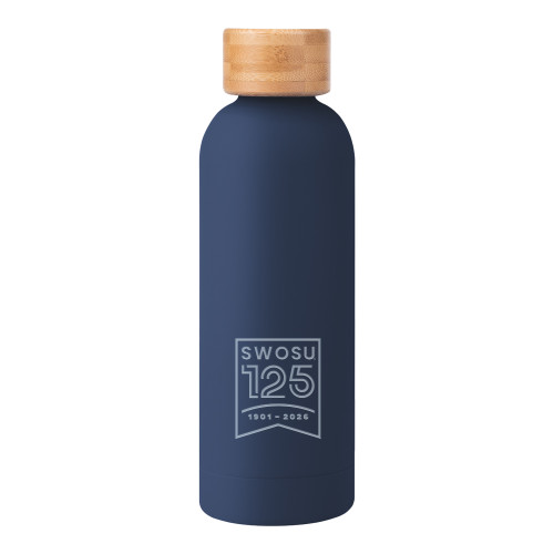  Blair Navy Stainless Steel Bottle w/ Bamboo Lid 17 oz - SWOSU Ribbon 125 YearsEngraved