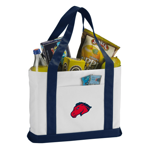  Contender White/Navy Canvas Tote - Mustang Head