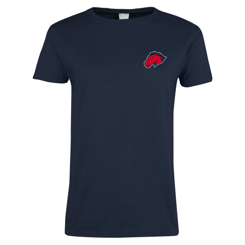  Womens Short Sleeve Navy Tee - Mustang Head