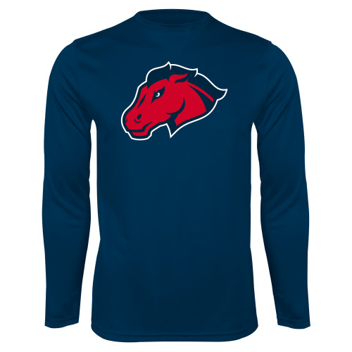  Navy Performance Long Sleeve Shirt - Mustang Head