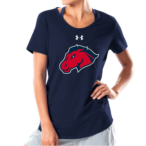  Under Armour Womens Navy Charged Cotton Tee - Mustang Head
