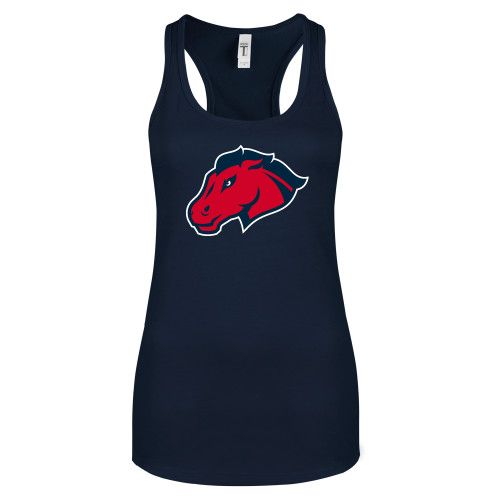  Next Level Womens Navy Racerback Tank  - Mustang Head