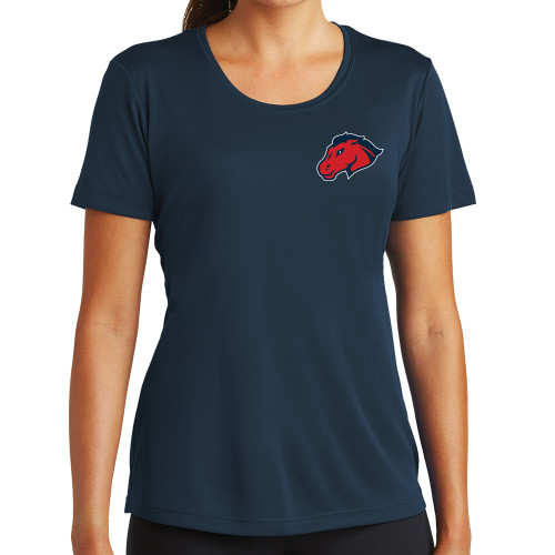  Womens Navy Performance Tee - Mustang Head