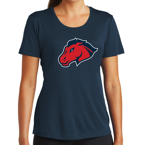  Womens Navy Performance Tee - Mustang Head