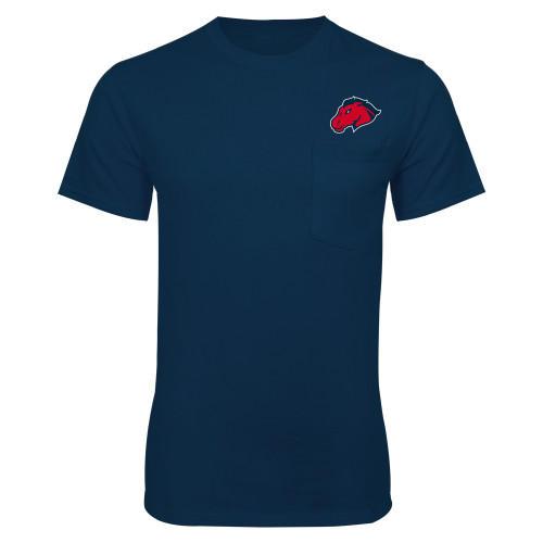  Navy T-Shirt w/Pocket - Mustang Head
