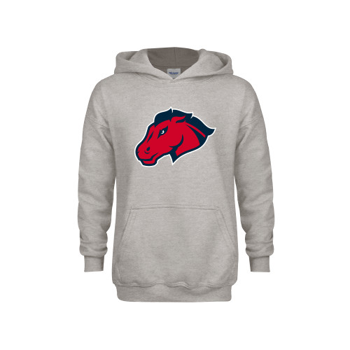  Youth Grey Fleece Hood - Mustang Head