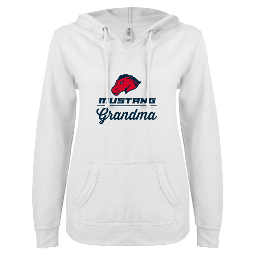  ENZA Womens White V Notch Raw Edge Fleece Hoodie - Grandma