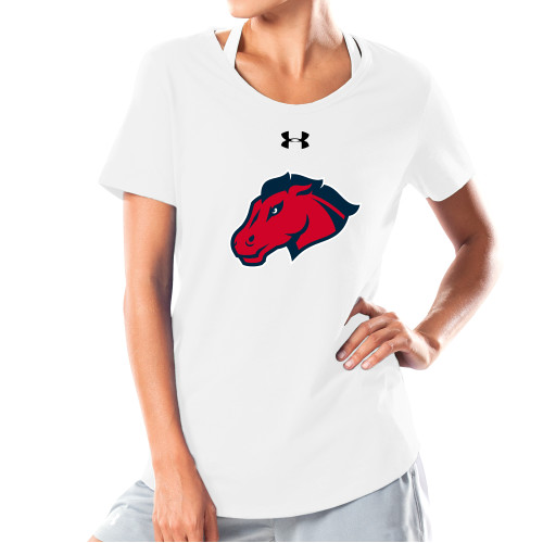  Under Armour Womens White Charged Cotton Tee - Mustang Head