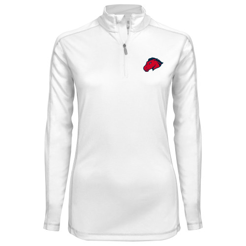 Syntrel Womens White Interlock 1/4 Zip - Mustang Head
