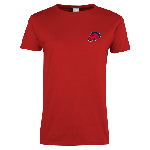  Womens Short Sleeve Red Tee - Mustang Head