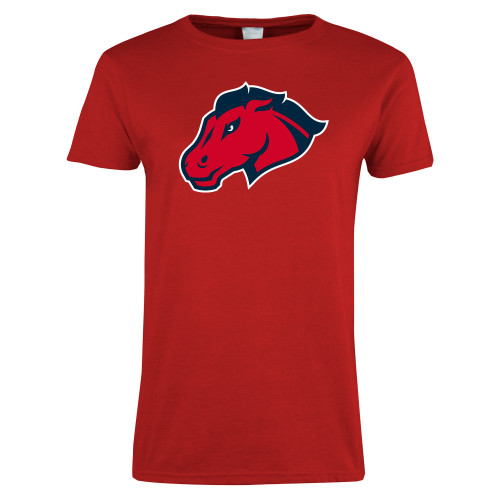  Womens Short Sleeve Red Tee - Mustang Head
