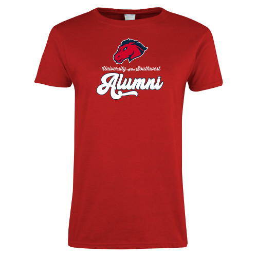  Womens Short Sleeve Red Tee - Alumni Script