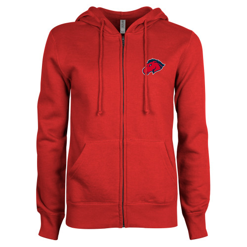  ENZA Womens Red Fleece Full Zip Hoodie - Mustang Head