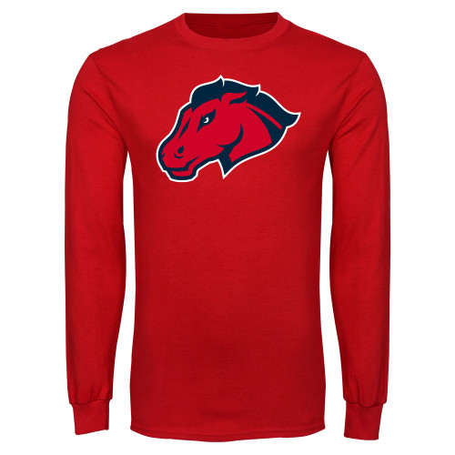  Red Long Sleeve T Shirt - Mustang Head