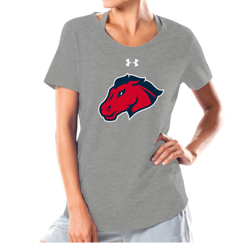  Under Armour Womens Grey Charged Cotton Tee - Mustang Head