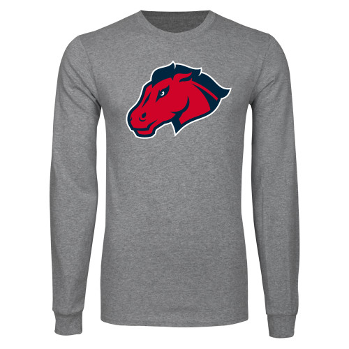  Grey Long Sleeve T Shirt - Mustang Head