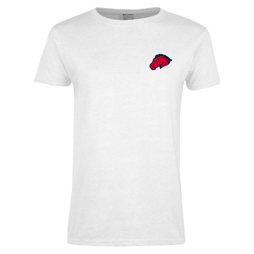  Womens White Short Sleeve Tee - Mustang Head
