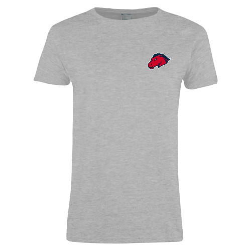  Womens Grey Short Sleeve Tee - Mustang Head