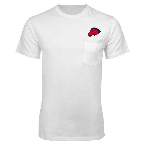  White T-Shirt w/Pocket - Mustang Head