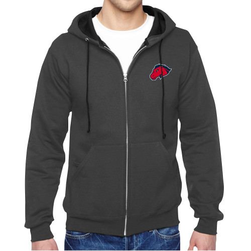  Charcoal Fleece Full Zip Hoodie - Mustang Head