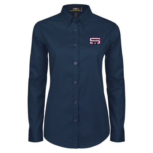 Womens Navy Twill Button Down Long Sleeve  - SW