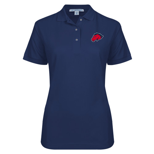  Womens Silk Touch Navy Pique Polo - Mustang Head