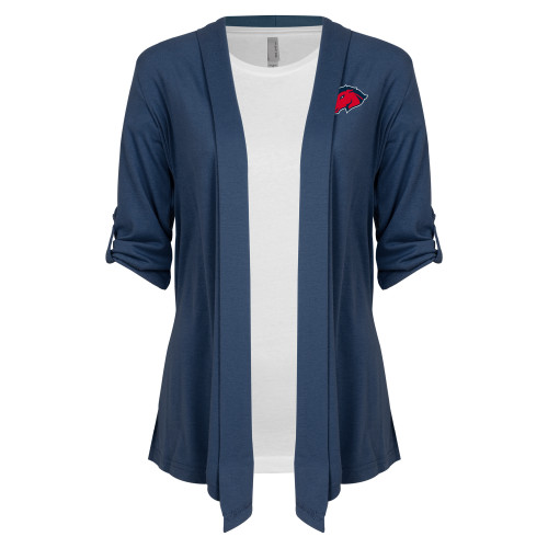 Womens Navy Drape Front Cardigan Sweater  - Mustang Head