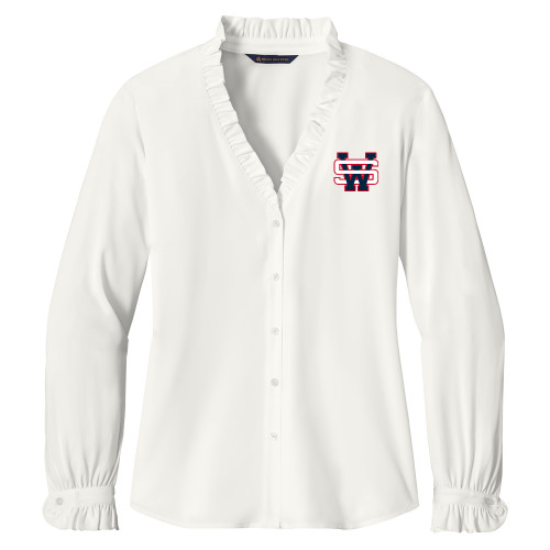  Brooks Brothers Womens Off White Long Sleeve Ruffle Collar Blouse - SW