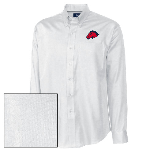  Cutter & Buck Nailshead Long Sleeve Button Down White - Mustang Head