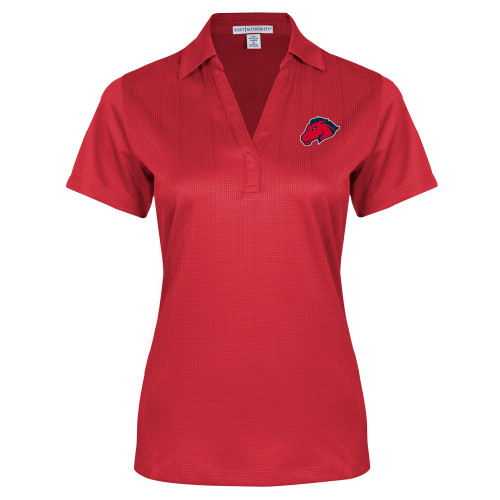  Womens Red Performance Fine Jacquard Polo - Mustang Head
